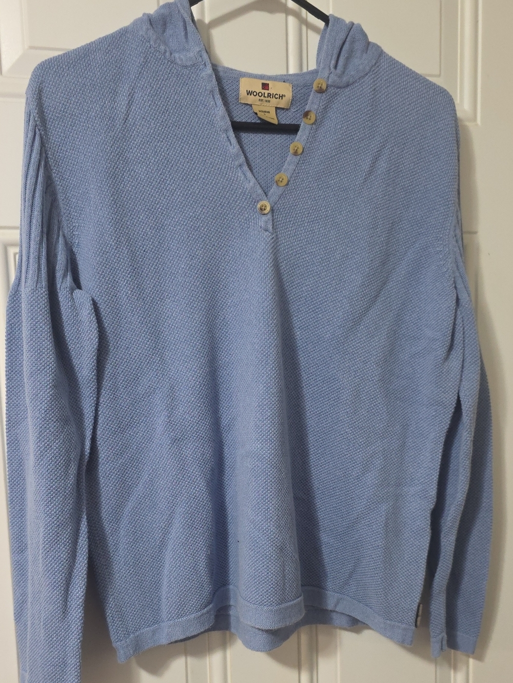 Woolrich Women's Sky Blue Hooded V-Neck Button Pullover